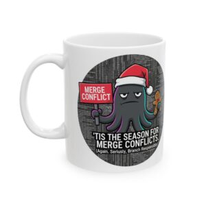 Funny Programmer Christmas Mug – Merge Conflict Octopus | Developer Holiday Gift | 11oz & 15oz